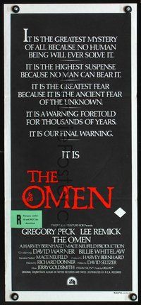 2w769 OMEN Australian daybill movie poster '76 Gregory Peck, Lee Remick, Satanic antichrist horror
