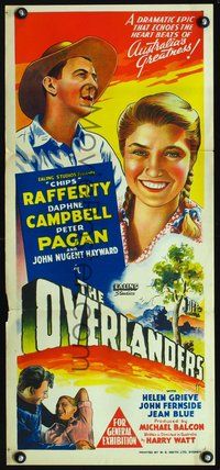 2w782 OVERLANDERS Australian daybill poster '47 Chips Rafferty, Daphne Campbell, Australian epic!