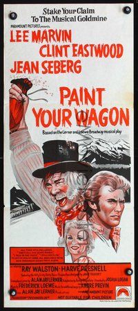 2w783 PAINT YOUR WAGON Australian daybill R70s art of Clint Eastwood, Lee Marvin & Jean Seberg!