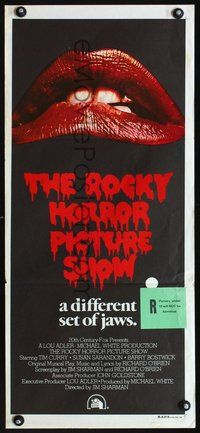 2w833 ROCKY HORROR PICTURE SHOW Australian daybill '75 Tim Curry, classic close up lips image!