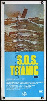 2w842 S.O.S. TITANIC Australian daybill poster '79 David Janssen, art of sinking ship & lifeboats!