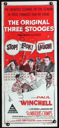 2w892 STOP LOOK & LAUGH Australian daybill movie poster '60 Three Stooges, Larry, Moe, & Curly!