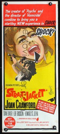 2w893 STRAIT-JACKET Australian daybill '64 art of crazy ax murderer Joan Crawford, William Castle