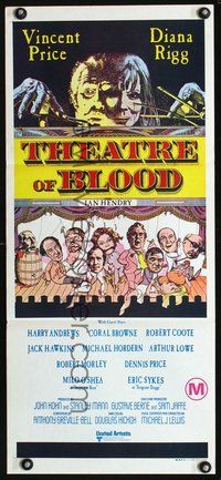 2w914 THEATRE OF BLOOD Aust daybill '73 great image of puppet masters Vincent Price & Diana Rigg!