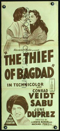 2w917 THIEF OF BAGDAD Australian daybill movie poster R50s Conrad Veidt, Sabu, Rex Ingram