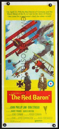 2w940 VON RICHTHOFEN & BROWN Aust daybill '71 cool artwork of WWI planes in dogfight, The Red Baron