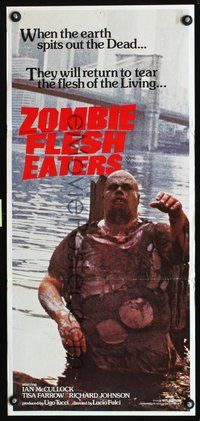 2w966 ZOMBIE Australian daybill poster '79 Lucio Fulci classic, cool zombie from underwater image!