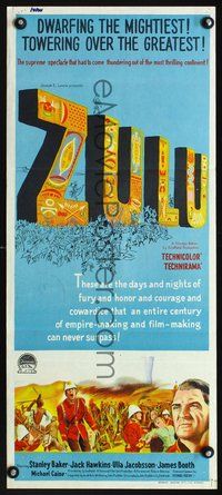 2w968 ZULU Australian daybill '64 Stanley Baker & Michael Caine classic, dwarfing the mightiest!