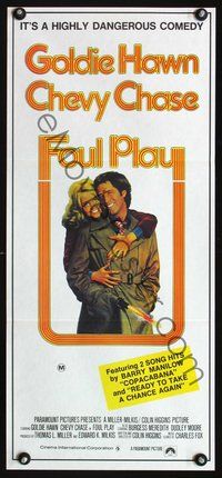 2w590 FOUL PLAY Australian daybill movie poster '78 Goldie Hawn, Chevy Chase screwball comedy!