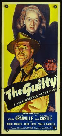 2w616 GUILTY Australian daybill movie poster '47 Bonita Granville, Don Castle, Cornel Woolrich