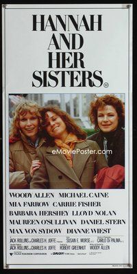 2w621 HANNAH & HER SISTERS Aust daybill '86 Woody Allen, Mia Farrow, Carrie Fisher, Barbara Hershey