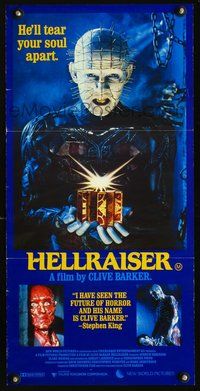 2w628 HELLRAISER Australian daybill '87 Clive Barker horror, great image of Pinhead with cube!