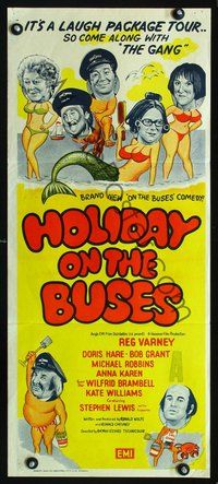 2w635 HOLIDAY ON THE BUSES Australian daybill movie poster '73 English Hammer!
