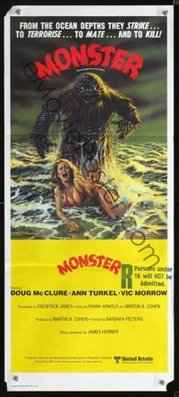 2w646 HUMANOIDS FROM THE DEEP Australian daybill '80 classic art of monster looming over sexy girl!