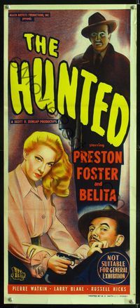 2w649 HUNTED Australian daybill '48 Preston Foster, Belita, Pierre Watkin, cool film noir image!