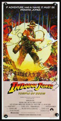 2w654 INDIANA JONES & THE TEMPLE OF DOOM Vaughan art style Aust daybill '84 art of Harrison Ford by Mike Vaughan!
