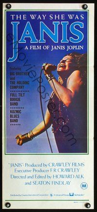 2w660 JANIS Australian daybill movie poster '75 great Joplin singing image, rock & roll!