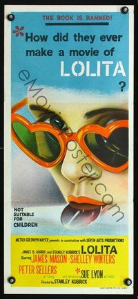2w698 LOLITA Australian daybill '62 Stanley Kubrick, sexy Sue Lyon with sunglasses & lollipop!