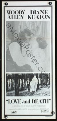 2w706 LOVE & DEATH Australian daybill poster 75 Woody Allen & Diane Keaton romantic kiss close up!