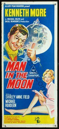 2w722 MAN IN THE MOON Australian daybill poster '61 Kenneth More, cool sci-fi artwork by Longi!