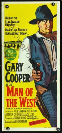 2w723 MAN OF THE WEST Australian daybill movie poster '58 tough Gary Cooper!