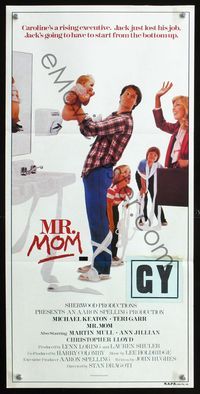 2w749 MR. MOM Australian daybill poster '83 stay-at-home Michael Keaton, wacky child care image!