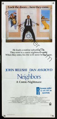 2w757 NEIGHBORS Australian daybill poster '81 John Belushi is desperate to keep Dan Aykroyd out!