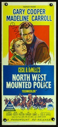 2w765 NORTH WEST MOUNTED POLICE Australian daybill poster R58 Cecil B. DeMille, cowboy Gary Cooper!