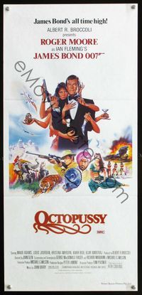 2w766 OCTOPUSSY Australian daybill '83 great art of Roger Moore as James Bond by Daniel Gouzee!
