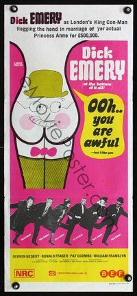 2w777 OOH YOU ARE AWFUL Australian daybill movie poster '72 Owen English sexploitation comedy!