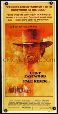 2w784 PALE RIDER Aust daybill '85 great artwork of cowboy Clint Eastwood by C. Michael Dudash!