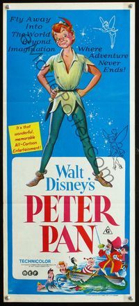 2w790 PETER PAN Aust daybill R74 Walt Disney cartoon fantasy classic, where adventure never ends!