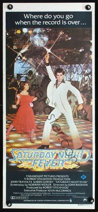 2w843 SATURDAY NIGHT FEVER Australian daybill poster '77 best image of disco dancer John Travolta!