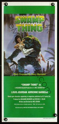 2w901 SWAMP THING Aust daybill '82 Wes Craven, cool art of Richard Hescox holding Adrienne Barbeau!!