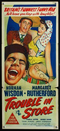 2w930 TROUBLE IN STORE Aust daybill '53 Norman Wisdom, the English clown prince of the screen!