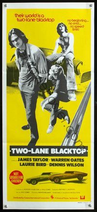 2w932 TWO-LANE BLACKTOP Australian daybill movie poster '71 James Taylor, Warren Oates, Laurie Bird