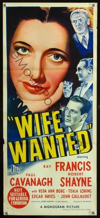 2w951 WIFE WANTED Australian daybill movie poster '46 Kay Francis, Paul Cavanagh, Robert Shayne