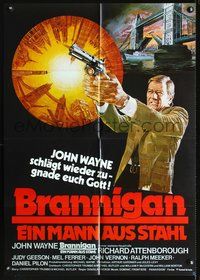 2w039 BRANNIGAN German movie poster '75 Douglas Hickox, great art of fighting John Wayne in England!