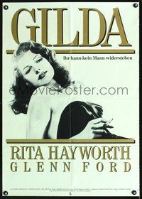 2w090 GILDA German poster R88 sexy smoking Rita Hayworth in sheath dress w/cigarette, Glenn Ford