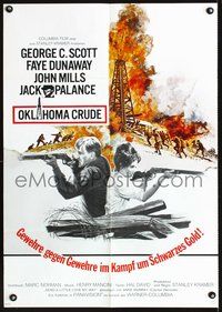 2w141 OKLAHOMA CRUDE German movie poster '73 art of George C. Scott & Faye Dunaway with rifles!
