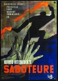 2w181 SABOTEUR German movie poster 1958 Alfred Hitchcock, Bob Cummings, cool BP art!