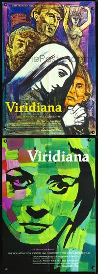 2w219 VIRIDIANA 2-sided German movie poster '61 Luis Bunuel, Silvia Pinal, cool different art!