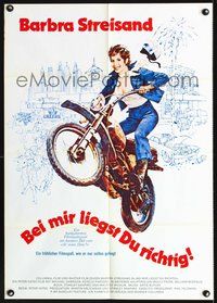 2w222 WHAT'S UP DOC German '72 great Kossin art of Barbra Streisand riding a dirtbike, Bogdanovich