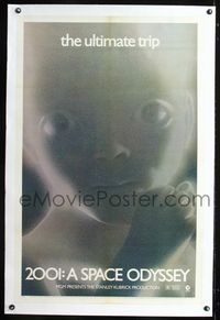 2x017 2001: A SPACE ODYSSEY linen 1sheet R71 Stanley Kubrick, c/u of star child, the ultimate trip!