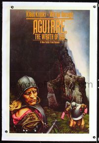 2x024 AGUIRRE, THE WRATH OF GOD linen 1sh '72 Werner Herzog, art of crazy Klaus Kinski by M. Deas!