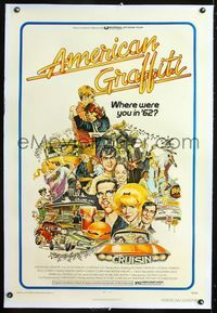 2x029 AMERICAN GRAFFITI linen one-sheet poster '73 George Lucas teen classic, where were you in '62?