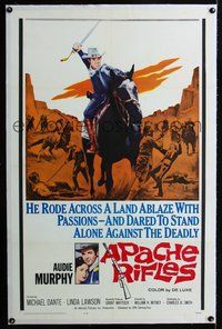 2x034 APACHE RIFLES linen 1sh '64 Audie Murphy vowed to stop the bloodshed of two warring nations!