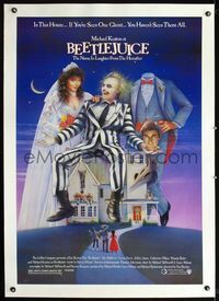 2x040 BEETLEJUICE linen B 1sheet '88 Tim Burton, art of Michael Keaton, Alec Baldwin & Geena Davis!