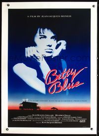 2x043 BETTY BLUE linen 1sheet '86 Jean-Jacques Beineix, close up of pensive Beatrice Dalle in sky!