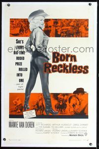 2x054 BORN RECKLESS linen 1sheet '59 great image of full-length sexy rodeo cowgirl Mamie Van Doren!
